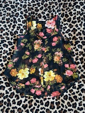 Papaya Black Floral Button-Front Camisole with Pink & Yellow Blooms